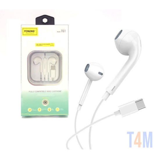 Auriculares con Cable Foneng T61 Tipo C 1.2m Blanco